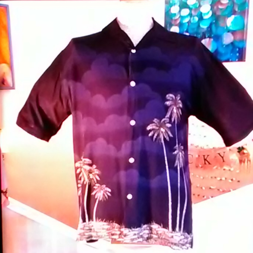 Vtg 90s palm hawaiian black shirt